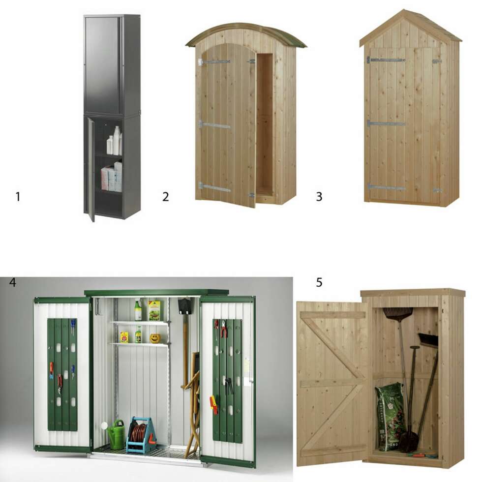 SKAP TIL HAGEN: 1. Skapet Josef fra Ikea er i pulverlakkert sink/stål og kan stå ute. Her står to stykker oppå hverandre. Hvert skap måler 86 x 40 x 35 cm og koster kr 398.2. Hageskapet Tulp leveres i Norge av Lyse Rom, og måler 203 x 100 x 58 cm. Kr 2900. 3. Hageskapet Dahlia kan bestilles via Lyse Rom, pris på forespørsel. Måler 215 x 100 x 58 cm. 4. Dette smarte skapet i metall kan du kjøpe i Sverige. Leverandøren, Covent Garden, undersøker for tiden muligheter til å hjelpe med leveringer i Norge. Måler 183 x 155 x 83 cm, og koster kr 6120. 5. Hageskapet Lelie kan bestilles via Lyse Rom, pris på forespørsel. Måler 190 x 100 x 58 cm. SKAP TIL HAGEN: 1. Skapet Josef fra Ikea er i pulverlakkert sink/stål og kan stå ute. Her står to stykker oppå hverandre. Hvert skap måler 86 x 40 x 35 cm og koster kr 398.2. Hageskapet Tulp leveres i Norge av Lyse Rom, og måler 203 x 100 x 58 cm. Kr 2900. 3. Hageskapet Dahlia kan bestilles via Lyse Rom, pris på forespørsel. Måler 215 x 100 x 58 cm. 4. Dette smarte skapet i metall kan du kjøpe i Sverige. Leverandøren, Covent Garden, undersøker for tiden muligheter til å hjelpe med leveringer i Norge. Måler 183 x 155 x 83 cm, og koster kr 6120. 5. Hageskapet Lelie kan bestilles via Lyse Rom, pris på forespørsel. Måler 190 x 100 x 58 cm.