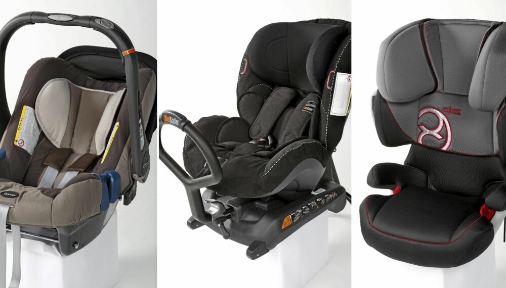 TESTVINNERE: Barnesetet Römer Baby-Safe plus SHR (venstre), HTS BeSafe iZi Kid X3 Isofix (midten) og beltestolen Cybex Solution X2-fix (høyre). TESTVINNERE: Barnesetet Römer Baby-Safe plus SHR (venstre), HTS BeSafe iZi Kid X3 Isofix (midten) og beltestolen Cybex Solution X2-fix (høyre).