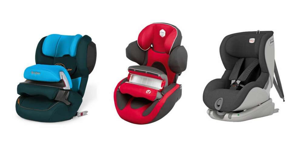 FOROVERVENDT: Disse setene gjør det bra i test, men er alle forovervendte. (F.v.) Cybex Juno-Fix, Kiddy Energy Pro og Britax Trifix. FOROVERVENDT: Disse setene gjør det bra i test, men er alle forovervendte. (F.v.) Cybex Juno-Fix, Kiddy Energy Pro og Britax Trifix.