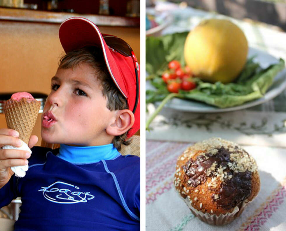 DEILIG IS OG MUFFINS: Is er godt i varmen! Prøv ekte pistasjeis, eller gourmet-is med ordentlige bær i. Nydelig muffins med sesamfrø, sjokolade og masse sunne godsaker. Fra gresk agroturismo (B&B på gård). DEILIG IS OG MUFFINS: Is er godt i varmen! Prøv ekte pistasjeis, eller gourmet-is med ordentlige bær i. Nydelig muffins med sesamfrø, sjokolade og masse sunne godsaker. Fra gresk agroturismo (B&B på gård).