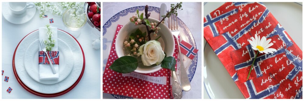 PYNT MED BLOMSTER: Til venstre er det pyntet med hvite syriner, i midten har instagrammer Trine Korneliussen pyntet vakkert med roser og en kvist fra frukttreet i hagen. Til høyre en enkel margeritt på tallerkenen. PYNT MED BLOMSTER: Til venstre er det pyntet med hvite syriner, i midten har instagrammer Trine Korneliussen pyntet vakkert med roser og en kvist fra frukttreet i hagen. Til høyre en enkel margeritt på tallerkenen.