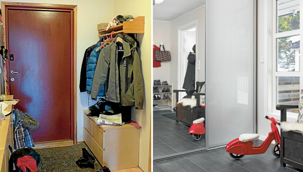 FRA TRANG TIL ROMMELIG. Gangen var liten og passet ikke en travel småbarnsfamilie. Veggen til boden ble revet og den ene ytterdøren erstattet med vindu, resultatet ble en lys hall. FRA TRANG TIL ROMMELIG. Gangen var liten og passet ikke en travel småbarnsfamilie. Veggen til boden ble revet og den ene ytterdøren erstattet med vindu, resultatet ble en lys hall.