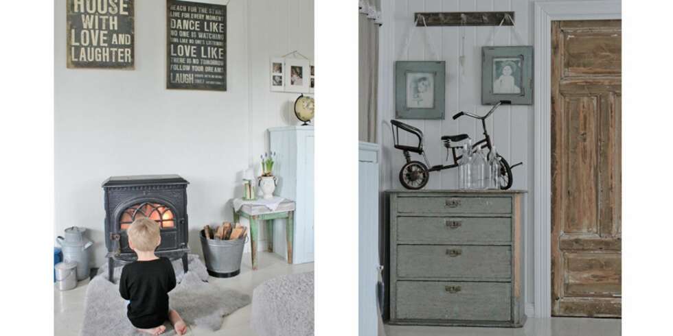 POSITIVT MILJØ: Huset er preget av gamle tremøbler og kanskje noe uvanlig pynt, som sykkelen på kommoden. Over vedovnen henger to bilder med søte mottoer å leve etter. POSITIVT MILJØ: Huset er preget av gamle tremøbler og kanskje noe uvanlig pynt, som sykkelen på kommoden. Over vedovnen henger to bilder med søte mottoer å leve etter.