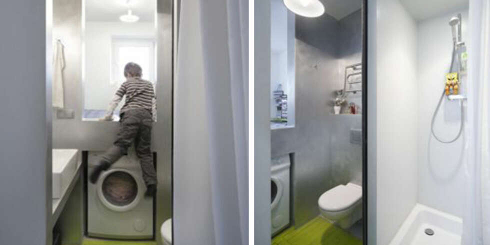 BADEROM: Mini-badet har til og med plass til vaskemaskin. Fra badet kan man klatre rett inn på sovealkoven. BADEROM: Mini-badet har til og med plass til vaskemaskin. Fra badet kan man klatre rett inn på sovealkoven.