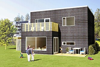 KUBE ER BEST: Kubeformen er både areal og energi-effektiv. Her en skisse av ett av de sytten OBOS-husene. De har et bruksareal på 116 kvm og et samlet netto energibehov på mellom 80 og 90 kWh/kvm pr. år inkludert varmtvann og belysning. KUBE ER BEST: Kubeformen er både areal og energi-effektiv. Her en skisse av ett av de sytten OBOS-husene. De har et bruksareal på 116 kvm og et samlet netto energibehov på mellom 80 og 90 kWh/kvm pr. år inkludert varmtvann og belysning.