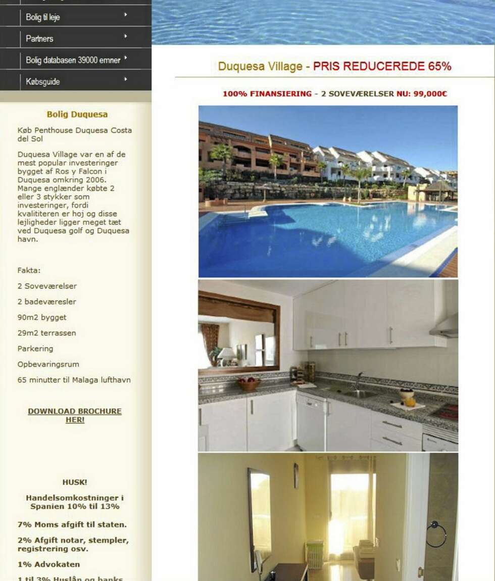 LEILIGHET: Leiligheten med to soverom i småbyen Duquesa på Costa del Sol, ble bygget i 2006. Det har nær tilgang til golfbane og båthavn. Prisen er satt ned 65% til 99 000 Euro. LEILIGHET: Leiligheten med to soverom i småbyen Duquesa på Costa del Sol, ble bygget i 2006. Det har nær tilgang til golfbane og båthavn. Prisen er satt ned 65% til 99 000 Euro.