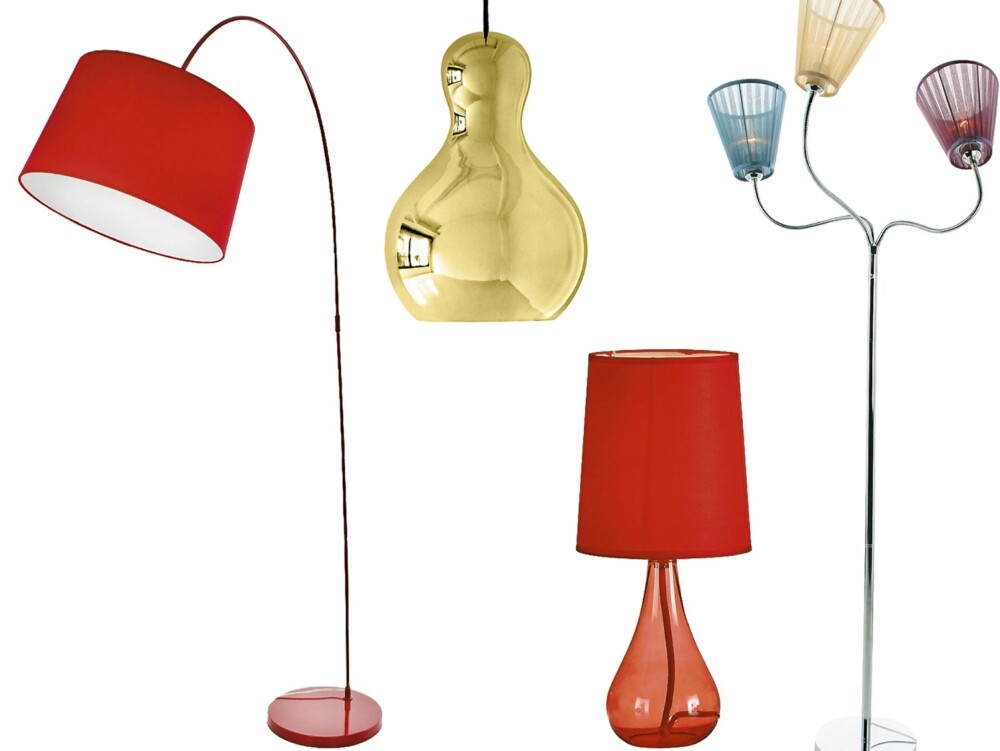 Gulvlampe Swingfloor fra Raun, kr 2620. Pendellampem Calabash fra designdelicatessen.dk, kr 1550. Bordlampe med rød glassfot fra Ellos, kr 299. Trearmet gulvlampe Trevisio fra Raun, kr 1840. Gulvlampe Swingfloor fra Raun, kr 2620. Pendellampem Calabash fra designdelicatessen.dk, kr 1550. Bordlampe med rød glassfot fra Ellos, kr 299. Trearmet gulvlampe Trevisio fra Raun, kr 1840.