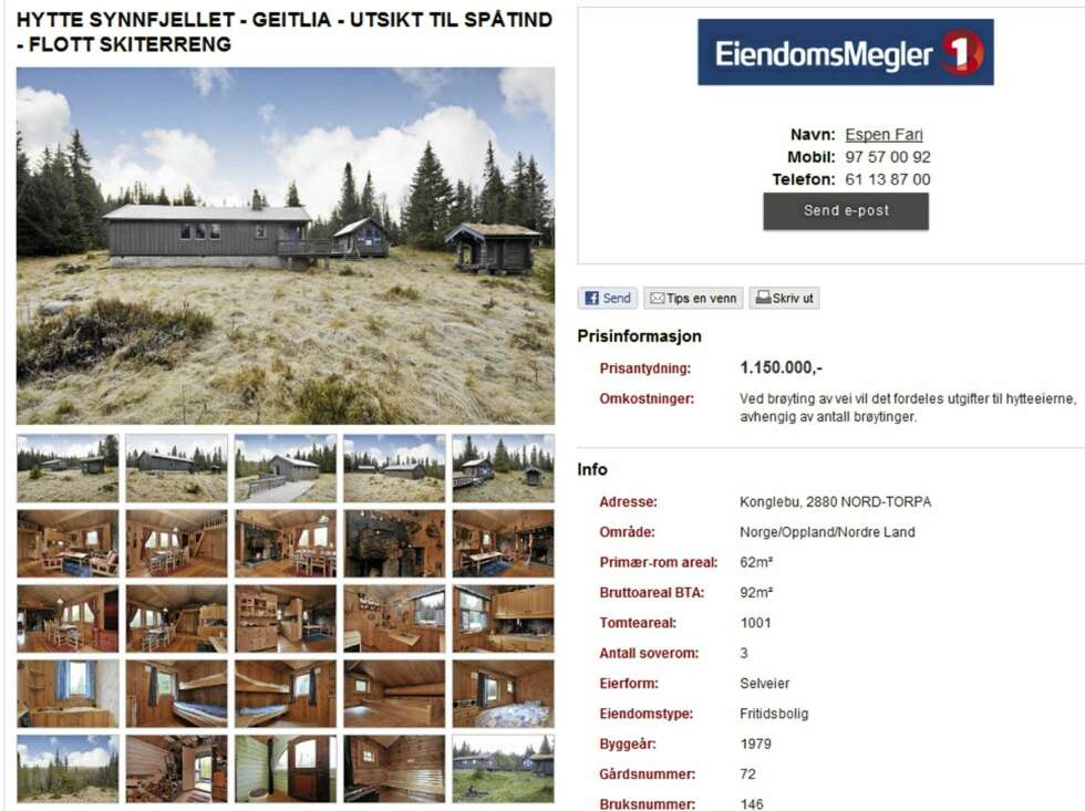 FLOTT FJELLHYTTE: Eiendomsmegler 1 har denne hytta til salgs i Synnfjellet for 1 150 000. FLOTT FJELLHYTTE: Eiendomsmegler 1 har denne hytta til salgs i Synnfjellet for 1 150 000.