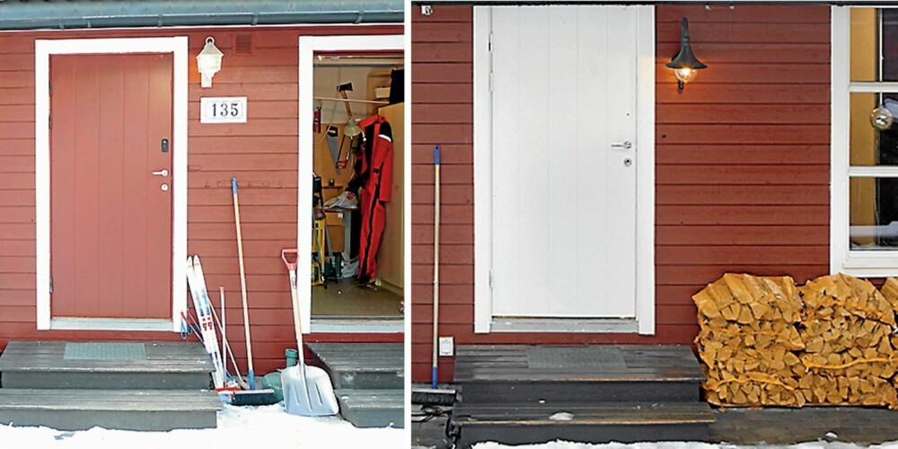 LYSNET OPP. Til høyre for inngangsdøren ser du den gamle boddøren. Etter forvandlingen (til høyre) ble døren erstattet med et vindu som gjør gangen lysere. LYSNET OPP. Til høyre for inngangsdøren ser du den gamle boddøren. Etter forvandlingen (til høyre) ble døren erstattet med et vindu som gjør gangen lysere.