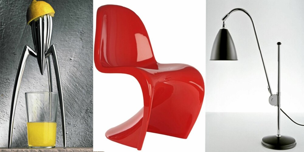 HIPP HURRA: Alle disse godbitene feirer runde fødselsdager. Philip Stacks juicepresse for Alessi er en lekkerbisken for kjøkkenbenken. Verner Pantons Panton Chair i rødt er en fargeklatt for den designbevisste og Bestlites klassiske arbeidslampe er belysning med stil. HIPP HURRA: Alle disse godbitene feirer runde fødselsdager. Philip Stacks juicepresse for Alessi er en lekkerbisken for kjøkkenbenken. Verner Pantons Panton Chair i rødt er en fargeklatt for den designbevisste og Bestlites klassiske arbeidslampe er belysning med stil.