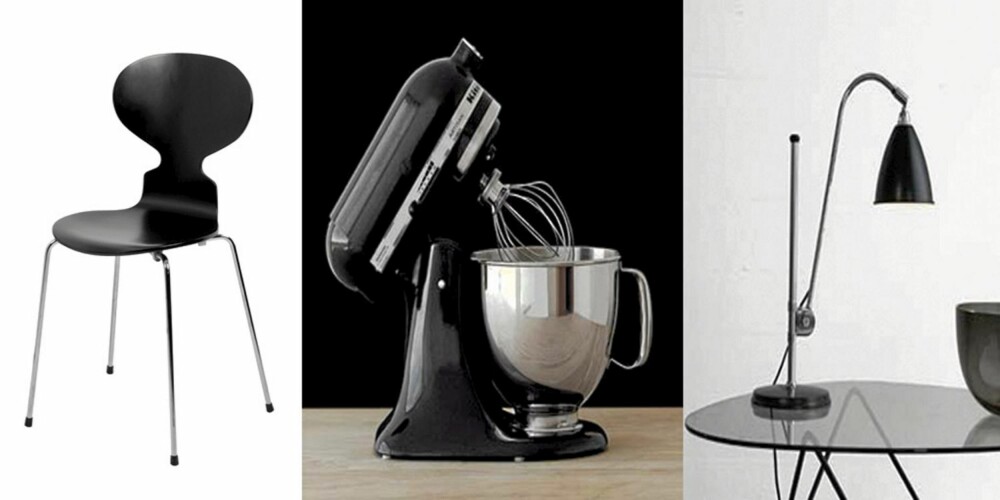 BLACK BEAUTY: Stolen Mauren, designet av den danske arkitekten Arne Jacobsen, holder stand som møbelikon den dag i dag. Kjøkkenmaskinen fra amerikanske Kitchen Aid feirer hele 90 år og arbeidslampen fra Bestlite lyser opp i mangt et hjem verden over. BLACK BEAUTY: Stolen Mauren, designet av den danske arkitekten Arne Jacobsen, holder stand som møbelikon den dag i dag. Kjøkkenmaskinen fra amerikanske Kitchen Aid feirer hele 90 år og arbeidslampen fra Bestlite lyser opp i mangt et hjem verden over.