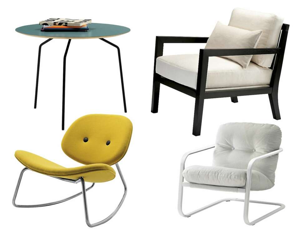 STOLER OG BORD: Småbord i laminat fra BoConcept (1495,-), Gordon stil fra Slettvoll (9510,-), Rock chair (gul) fra BoConcept (6390,-) og Rørberg lenestol fra Ikea (795,-). STOLER OG BORD: Småbord i laminat fra BoConcept (1495,-), Gordon stil fra Slettvoll (9510,-), Rock chair (gul) fra BoConcept (6390,-) og Rørberg lenestol fra Ikea (795,-).