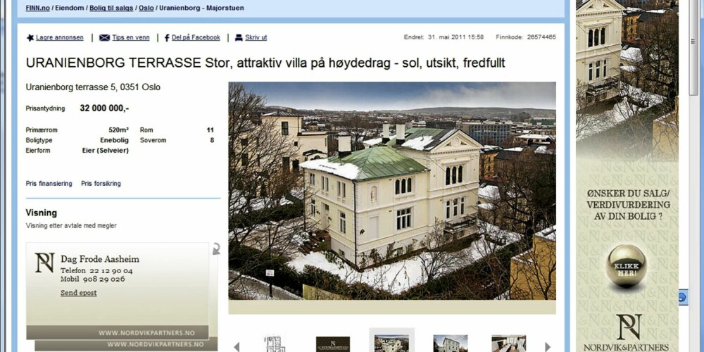 GODT LIKT: Villa på Uranienborg Terrasse var det også mange som klikket på i 2011. Dette ble den åttende mest sette boligannonsen på FINN. GODT LIKT: Villa på Uranienborg Terrasse var det også mange som klikket på i 2011. Dette ble den åttende mest sette boligannonsen på FINN.