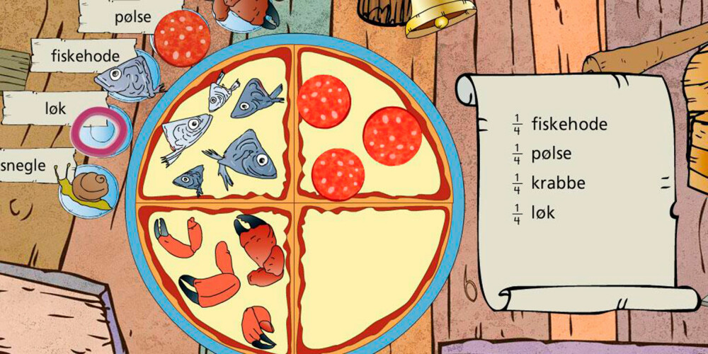 PIZZAMATTE: I dette spillet skal man fordele riktig antall ingredienser på en pizzabunn. PIZZAMATTE: I dette spillet skal man fordele riktig antall ingredienser på en pizzabunn.