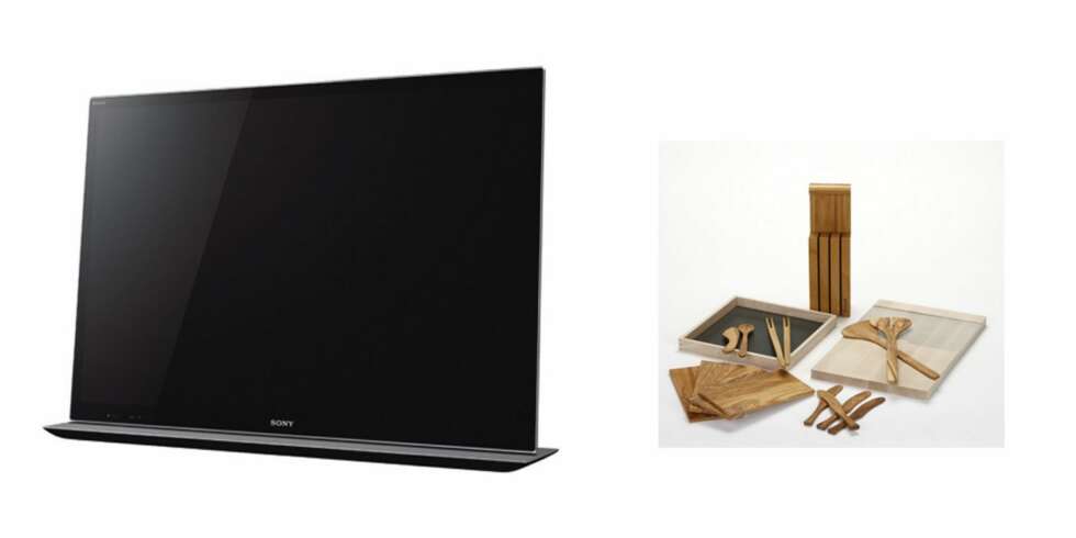 3.PREMIE: TV Bravia fra Sony, 40 tommer. Kåret til "best i test" av magasinet Lyd og Bilde. Verdi kr 12 000.
Gavepakke fra R8 design med blant annet ostebrett, ostekniver, knivholder, smørefjøler, verdi ca. kr 2500. 3.PREMIE: TV Bravia fra Sony, 40 tommer. Kåret til "best i test" av magasinet Lyd og Bilde. Verdi kr 12 000.
Gavepakke fra R8 design med blant annet ostebrett, ostekniver, knivholder, smørefjøler, verdi ca. kr 2500.