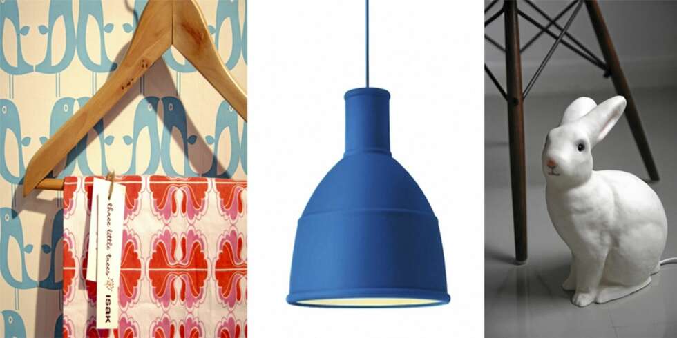 NYDELIG PÅ NETT: Tapet og stoff fra Isak, gummilampe fra Finnish Design Shop og harepuslampe fra Rocket St. George. NYDELIG PÅ NETT: Tapet og stoff fra Isak, gummilampe fra Finnish Design Shop og harepuslampe fra Rocket St. George.