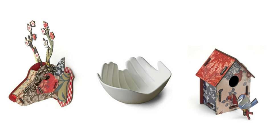 STORT UTVALG: Det mønstrete dyrehodet, bollen og det lille fuglehuset er alt fra Momastore. STORT UTVALG: Det mønstrete dyrehodet, bollen og det lille fuglehuset er alt fra Momastore.