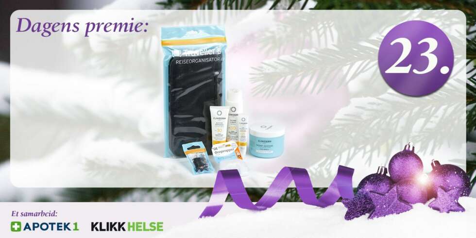 Dagens premie er en reisepakke: solkrem, sun gloss natural, aftersun, solkrem til ansikt, reiseorganisator, ørepropper og bagasjelås. Dagens premie er en reisepakke: solkrem, sun gloss natural, aftersun, solkrem til ansikt, reiseorganisator, ørepropper og bagasjelås.