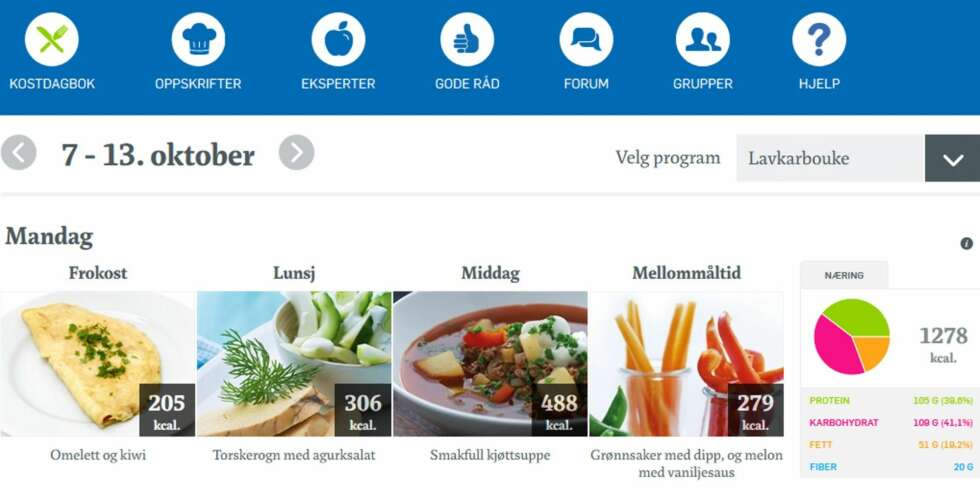 KOSTDAGBOK: Du får en plan med alle måltider for en uke av gangen. KOSTDAGBOK: Du får en plan med alle måltider for en uke av gangen.