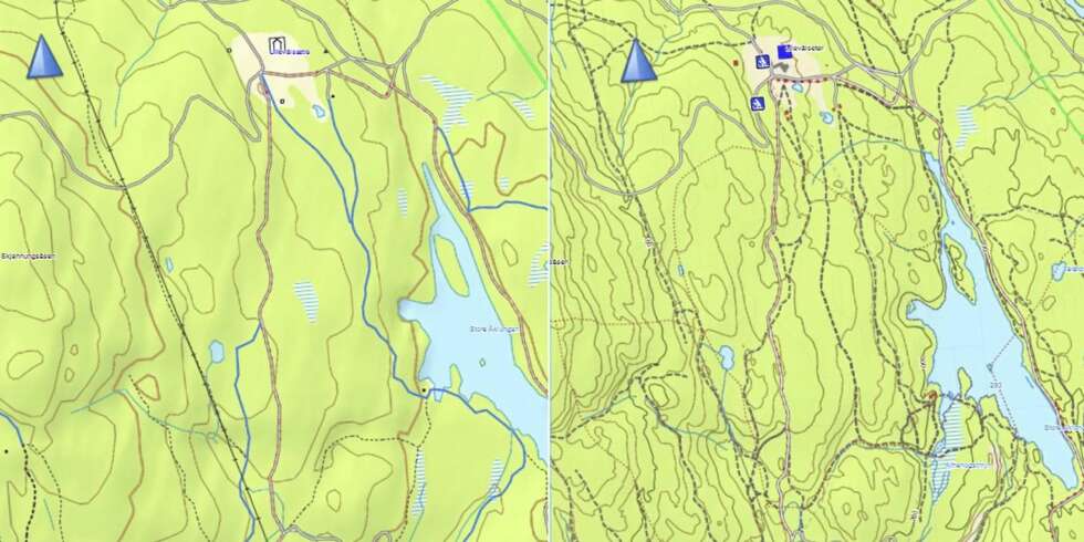 Stiene opp til Ullevålseter i Oslo. Ikke mange av dem vises på Topo Adventure til venstre, sammenliknet med Topo Premium til høyre. Stiene opp til Ullevålseter i Oslo. Ikke mange av dem vises på Topo Adventure til venstre, sammenliknet med Topo Premium til høyre.