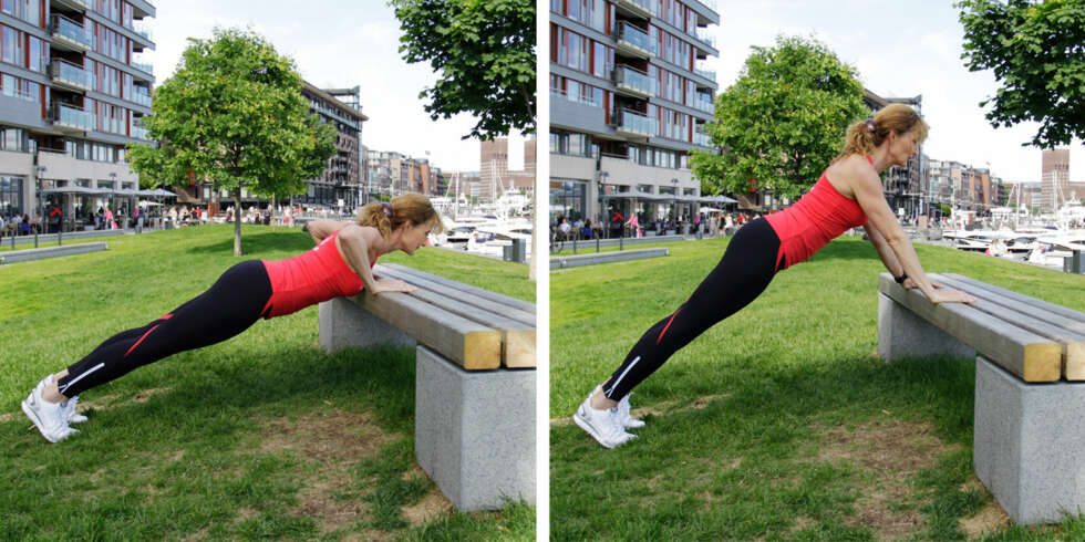 ØVELSE 2: Armhevinger /pushups. Foto: Jenny Mina Rødahl ØVELSE 2: Armhevinger /pushups. Foto: Jenny Mina Rødahl
