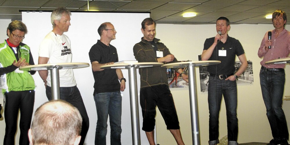 HOLMGANG: Samlet til debatt om løpesko. F.v. Ingrid Kristiansen, Håvard Nordgård, Tor Fauske, Henri Henell, Ronny Ingebrigtsen og Kjetil Rolness. HOLMGANG: Samlet til debatt om løpesko. F.v. Ingrid Kristiansen, Håvard Nordgård, Tor Fauske, Henri Henell, Ronny Ingebrigtsen og Kjetil Rolness.