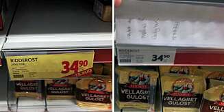 SAMME PRIS: Ridderost avbildet i februar i 2010. Ved å løfte på tilbudsprisen vises den hvite lappen. SAMME PRIS: Ridderost avbildet i februar i 2010. Ved å løfte på tilbudsprisen vises den hvite lappen.