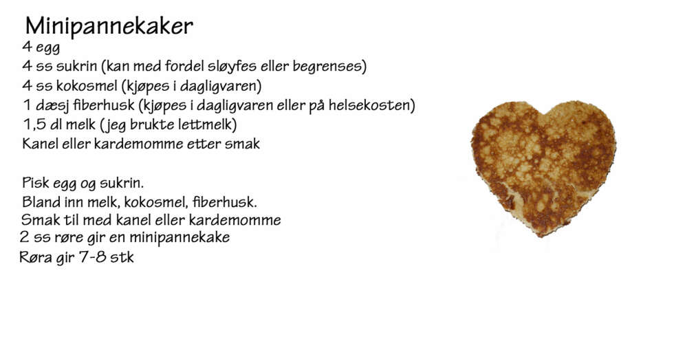 SUNN OG GOD: Pannekakene er sukkerfrie, men i helgene kjører jeg søtt tilbehør. SUNN OG GOD: Pannekakene er sukkerfrie, men i helgene kjører jeg søtt tilbehør.