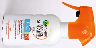 ANBEFALES: Solkremen fra Garnier er ikke den eneste sprayflasken i testen, men sannsynligvis den mest praktiske. ANBEFALES: Solkremen fra Garnier er ikke den eneste sprayflasken i testen, men sannsynligvis den mest praktiske.