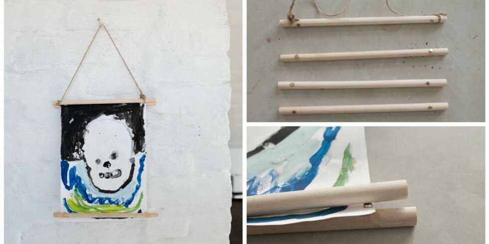 OPP PÅ VEGGEN: Verdens enkleste kunstramme lager dere enkelt selv - så kan barnas kunst pryde veggene hjemme (i stedet for bunnen av skuffene). OPP PÅ VEGGEN: Verdens enkleste kunstramme lager dere enkelt selv - så kan barnas kunst pryde veggene hjemme (i stedet for bunnen av skuffene).