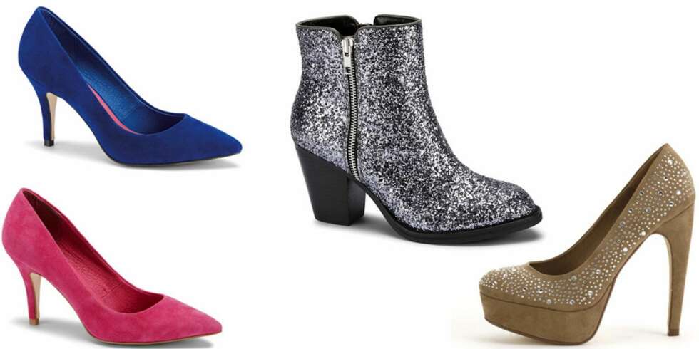 VARIASJON: Rosa og blå pumps fra Eurosko, 799 kr, glitterboots fra Eurosko, 599 kr, nudefargede pumps fra Gina Tricot, 499 kr. VARIASJON: Rosa og blå pumps fra Eurosko, 799 kr, glitterboots fra Eurosko, 599 kr, nudefargede pumps fra Gina Tricot, 499 kr.