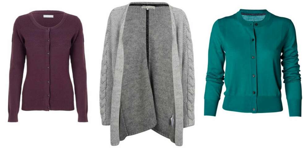 CARDIGAN: Lilla fra Samsøe Samsøe, 600 kr, grå fra Bik Bok, 599 kr, grønn fra By Malene Birger, 699,50 kr. CARDIGAN: Lilla fra Samsøe Samsøe, 600 kr, grå fra Bik Bok, 599 kr, grønn fra By Malene Birger, 699,50 kr.