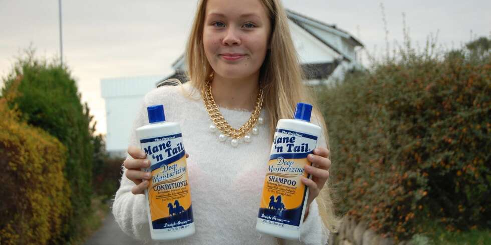 TIL TO- OG FIRBENTE: Marlene Seljeskog Østebø med hårproduktene hun bruker. FOTO: Privat. TIL TO- OG FIRBENTE: Marlene Seljeskog Østebø med hårproduktene hun bruker. FOTO: Privat.
