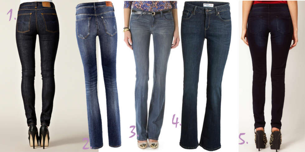 I ALLE PRISKLASSER: 1. Mørke jeans fra Nudie, kr 995, Nelly.no. 2. Jeans med stretch og bootcut-fasong, kr 399, H&M. 3. Jeans fra Siwy i modellen Slim Bootcut, kr 1399, Shopbop.com. 4. Jeans med rette bein, kr 399, Lindex. 5. Supersoft stretch jeans, kr 329, Asos.com I ALLE PRISKLASSER: 1. Mørke jeans fra Nudie, kr 995, Nelly.no. 2. Jeans med stretch og bootcut-fasong, kr 399, H&M. 3. Jeans fra Siwy i modellen Slim Bootcut, kr 1399, Shopbop.com. 4. Jeans med rette bein, kr 399, Lindex. 5. Supersoft stretch jeans, kr 329, Asos.com