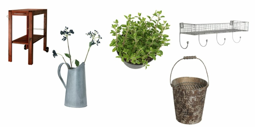 ENKEL LØSNING: Trillebord fra Ikea, vannkanne fra Madame Stoltz, oreganoplante fra Mester Grønn, kurv med knagger fra lunehjem.no, og bøttegrill fra Madame Stoltz. ENKEL LØSNING: Trillebord fra Ikea, vannkanne fra Madame Stoltz, oreganoplante fra Mester Grønn, kurv med knagger fra lunehjem.no, og bøttegrill fra Madame Stoltz.