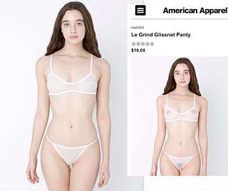 SENSURERER: American Apparel har begynt å fotoshoppe vekk brystvorter og kjønnshår på modellene i katalogen sin. SENSURERER: American Apparel har begynt å fotoshoppe vekk brystvorter og kjønnshår på modellene i katalogen sin.