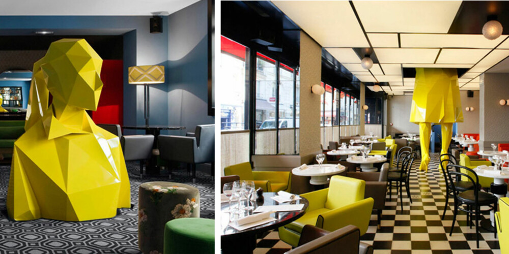 DEN GULE DAME: På Germain har man satt en gigantisk gul dame midt i resturanten. DEN GULE DAME: På Germain har man satt en gigantisk gul dame midt i resturanten.