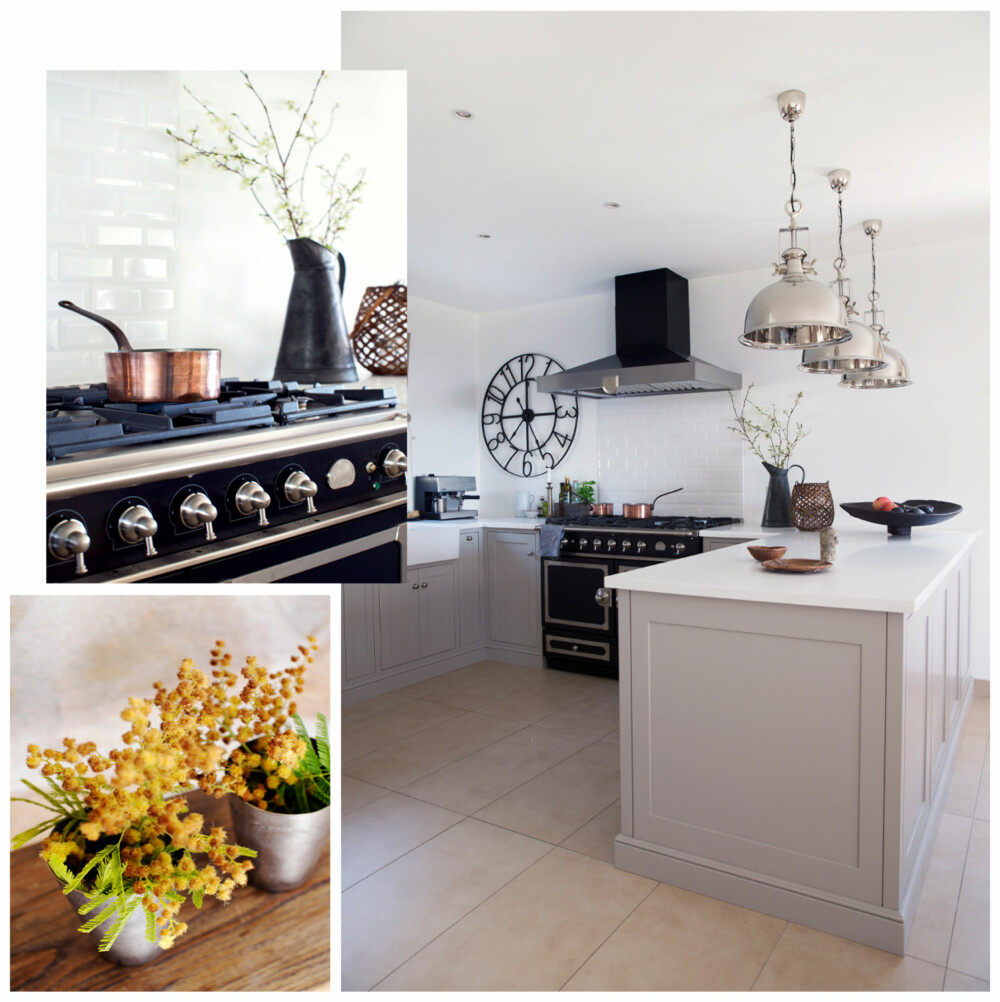 KJØKKEN OG SPISESTUE: Vakre kontraster gir lett industrielt preg. Gulvflisene i hele huset
ble beholdt, men alle veggene ble malt hvite. Kjøkkenet ble bygd nytt og malt i fargen Purbeck Stone fra Farrow & Ball. De tre lampene er fra Six Bond Street. Den grønne urnen er et funn fra Marrakech. Fine detaljer som fat, lysestaker, mugge og kjeler er funnet på bruktmarkeder i
området. Det flotte skapet er fra Artwood «Husets smykke» kaller Laila ovnen fra La Cornue. Klassiske hvite metrofliser blir et elegant bakteppe. Og i Provence hører naturligvis
kobberkjeler med på kjøkkenet. KJØKKEN OG SPISESTUE: Vakre kontraster gir lett industrielt preg. Gulvflisene i hele huset
ble beholdt, men alle veggene ble malt hvite. Kjøkkenet ble bygd nytt og malt i fargen Purbeck Stone fra Farrow & Ball. De tre lampene er fra Six Bond Street. Den grønne urnen er et funn fra Marrakech. Fine detaljer som fat, lysestaker, mugge og kjeler er funnet på bruktmarkeder i
området. Det flotte skapet er fra Artwood «Husets smykke» kaller Laila ovnen fra La Cornue. Klassiske hvite metrofliser blir et elegant bakteppe. Og i Provence hører naturligvis
kobberkjeler med på kjøkkenet.