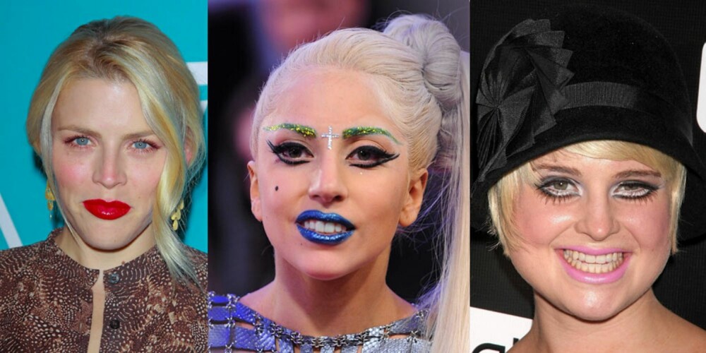 FARGEFEST: For mye makeup er heller ikke å anbefale. Det ser vi gode eksempler på her. Både Busy Philipps, Lady Gaga og Kelly Osbourne har smurt tykt på denne gangen. FARGEFEST: For mye makeup er heller ikke å anbefale. Det ser vi gode eksempler på her. Både Busy Philipps, Lady Gaga og Kelly Osbourne har smurt tykt på denne gangen.
