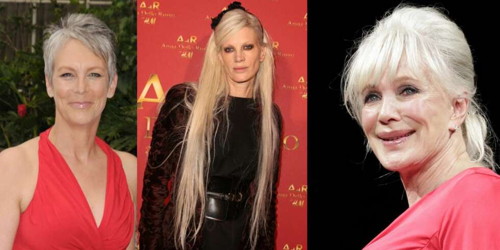 GÅR FOR GRÅTT: Skuespiller Jamie-Lee-Curtis, modell Kristen McMenamy og skuespiller Linda Evans dropper kunstig hårfarge og beholder sitt grå hår. GÅR FOR GRÅTT: Skuespiller Jamie-Lee-Curtis, modell Kristen McMenamy og skuespiller Linda Evans dropper kunstig hårfarge og beholder sitt grå hår.