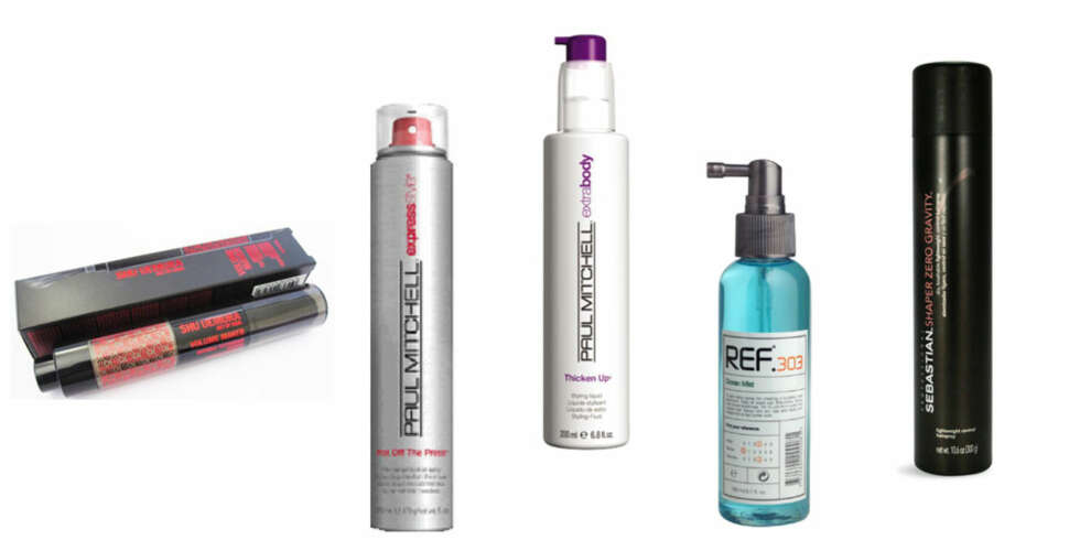 PRODUKTTIPS: Volumprodukt for seighet og volum, Shu Umura Volume Maker, 299 kr, Varmebeskyttende spray, Paul Mitchell Hot of the press,325 kr, Føngelé for hold, Paul Mitchell Thicken Up, 249 kr, Saltvannsspray for hold og en rufsete look, REF Ocean Mist, 185 kr, Tørrspray for fiksering av frisyren, Sebastian Zero Gravity, 379 kr. PRODUKTTIPS: Volumprodukt for seighet og volum, Shu Umura Volume Maker, 299 kr, Varmebeskyttende spray, Paul Mitchell Hot of the press,325 kr, Føngelé for hold, Paul Mitchell Thicken Up, 249 kr, Saltvannsspray for hold og en rufsete look, REF Ocean Mist, 185 kr, Tørrspray for fiksering av frisyren, Sebastian Zero Gravity, 379 kr.