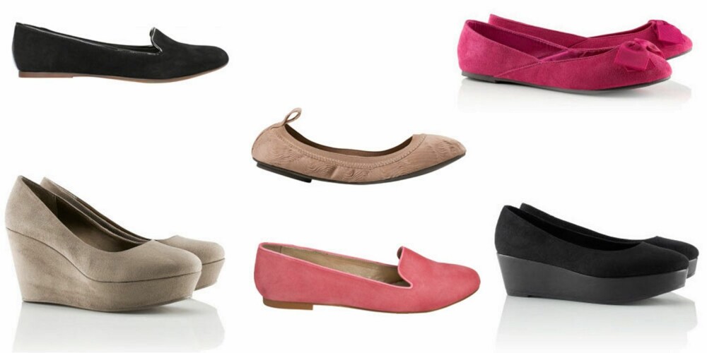 BEHAGELIG OG PENT: Sko med hel såle er gjerne det mest praktiske når du skal gå mye. Fra venstre: Beige kilehæler fra H&M, 249 kr, svarte loafers fra Bik Bok, 349 kr, korallfargede loafers fra Bianco, 299 kr, beige ballerinas fra Bik Bok, 299 kr, svarte platåsko fra H&M, 299 kr, røde ballerinas fra H&M, 199 kr. BEHAGELIG OG PENT: Sko med hel såle er gjerne det mest praktiske når du skal gå mye. Fra venstre: Beige kilehæler fra H&M, 249 kr, svarte loafers fra Bik Bok, 349 kr, korallfargede loafers fra Bianco, 299 kr, beige ballerinas fra Bik Bok, 299 kr, svarte platåsko fra H&M, 299 kr, røde ballerinas fra H&M, 199 kr.