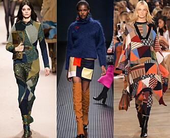 PÅ CATWALKEN: Flere motehus og designere viste frem patchwork-trenden på catwalken, fra venstre Etro, MSGM, Chloé PÅ CATWALKEN: Flere motehus og designere viste frem patchwork-trenden på catwalken, fra venstre Etro, MSGM, Chloé