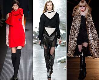 PÅ CATWALKEN: MSGM, Rodarte og Saint Laurent var blant motehusene som sendte modellene nedover catwalken i lårhøye støvletter. PÅ CATWALKEN: MSGM, Rodarte og Saint Laurent var blant motehusene som sendte modellene nedover catwalken i lårhøye støvletter.