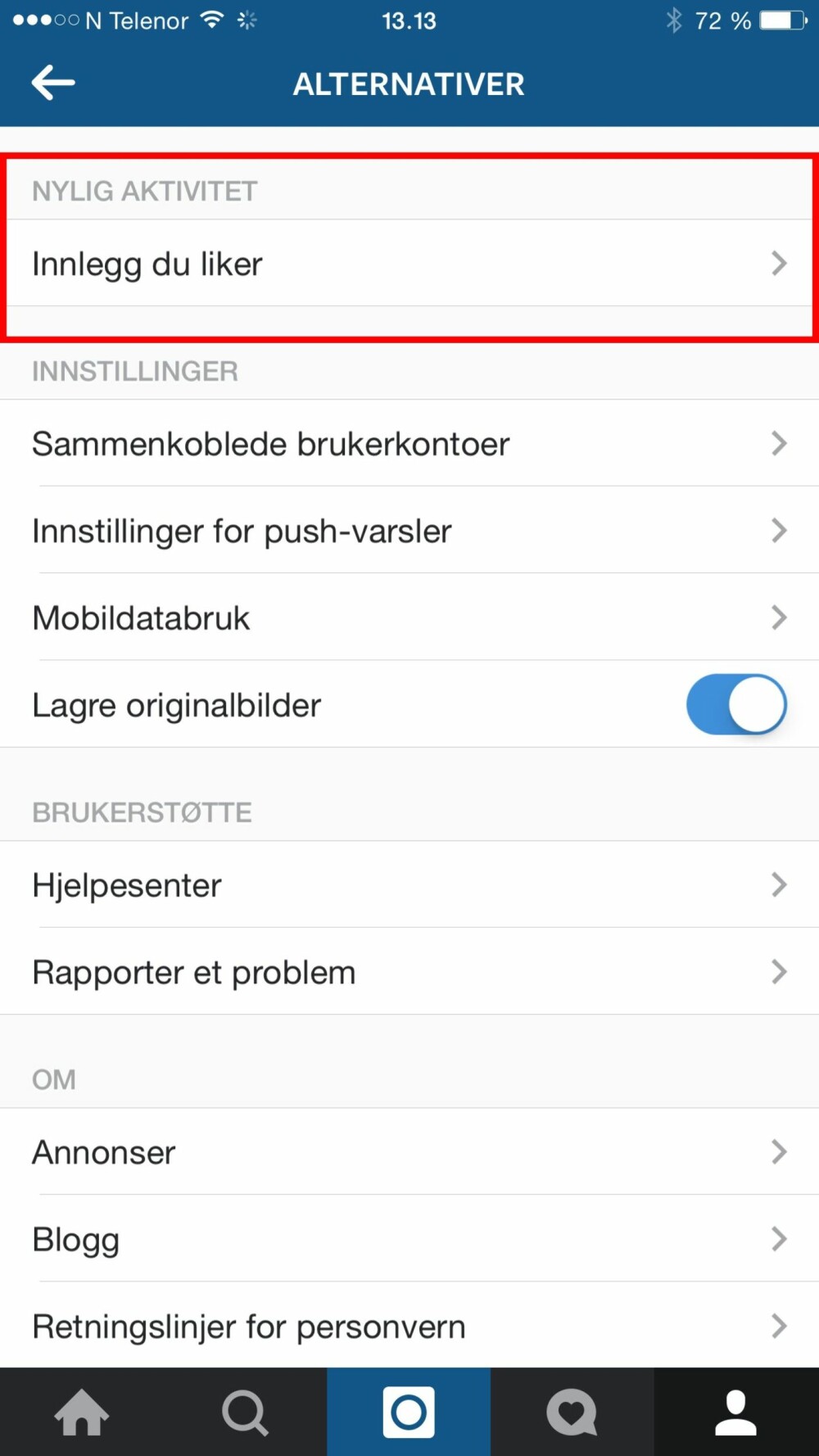 INNLEGG DU LIKER: Slik finner du ut hvilke innlegg du har likt på Instagram. INNLEGG DU LIKER: Slik finner du ut hvilke innlegg du har likt på Instagram.