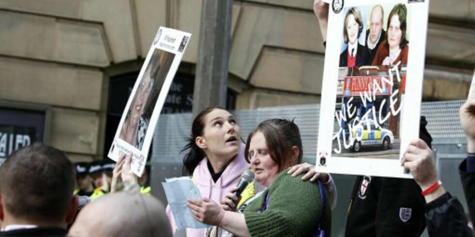 The mother of Charlene Downes talks to members of the English Defence League during an EDL demonstration in Blackburn, Lancashire. The mother of Charlene Downes talks to members of the English Defence League during an EDL demonstration in Blackburn, Lancashire.