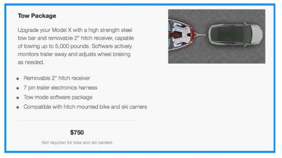 TREKKEVNE: Tesla Model X med "tow package" kan trekke to tonn, ifølge Tesla. TREKKEVNE: Tesla Model X med "tow package" kan trekke to tonn, ifølge Tesla.