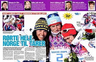 Gikk for Astrid: Marit Bjørgen og Heidi Weng tok gull og bronse etter den første øvelsen i Sotsji. På seierspallen greide de ikke å holde tårene tilbake. Therese Johaug ble nummer fire og ble omfavnet av lagvenninnene etter at hun kom i mål. Gikk for Astrid: Marit Bjørgen og Heidi Weng tok gull og bronse etter den første øvelsen i Sotsji. På seierspallen greide de ikke å holde tårene tilbake. Therese Johaug ble nummer fire og ble omfavnet av lagvenninnene etter at hun kom i mål.