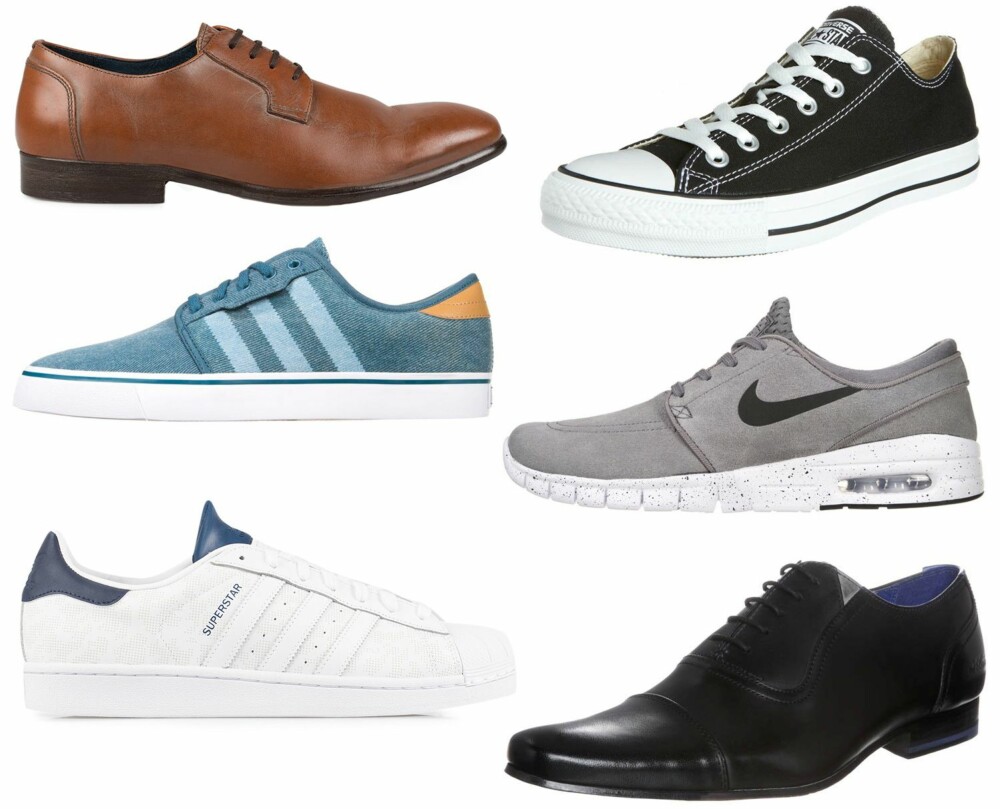 SKO (f.v.): Tiger of Sweden, Harvey 01, Sable Brown, kr 1995. Converse All Star OX Core Canvas sneakers, kr 599. Adidas Originals Seeley joggesko i fargen surf petrol mesa white, kr 649. Nike SB Stefan Janoski Max i fargen cool grey black white, kr 1195. Adidas Originals Superstar Camo 15, kr 995. Ted Baker Rogrr, kr 1395. SKO (f.v.): Tiger of Sweden, Harvey 01, Sable Brown, kr 1995. Converse All Star OX Core Canvas sneakers, kr 599. Adidas Originals Seeley joggesko i fargen surf petrol mesa white, kr 649. Nike SB Stefan Janoski Max i fargen cool grey black white, kr 1195. Adidas Originals Superstar Camo 15, kr 995. Ted Baker Rogrr, kr 1395.