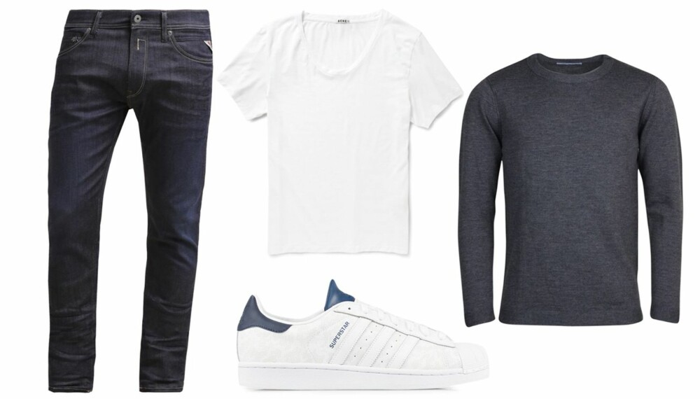BASISGARDEROBE FOR MENN: Jeans, gode T-skjorter, tynn ullgenser og sneakers er må-ha i herregarderober, men hva mer..? BASISGARDEROBE FOR MENN: Jeans, gode T-skjorter, tynn ullgenser og sneakers er må-ha i herregarderober, men hva mer..?